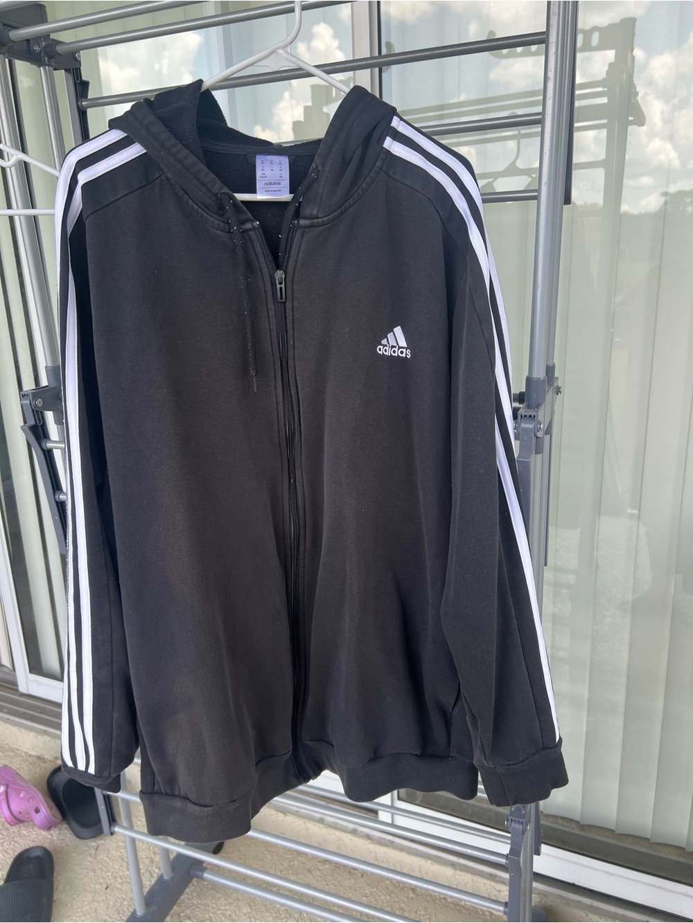 adidas Black Hooded Track Jacket with White Stripes
